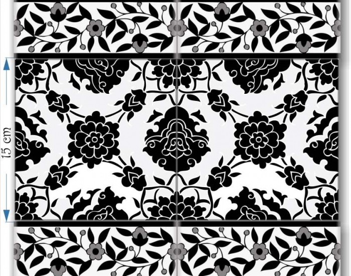hand painted armenian  black and white tiles
