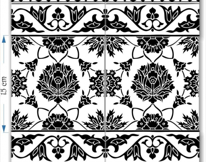 hand painted armenian  black and white tiles