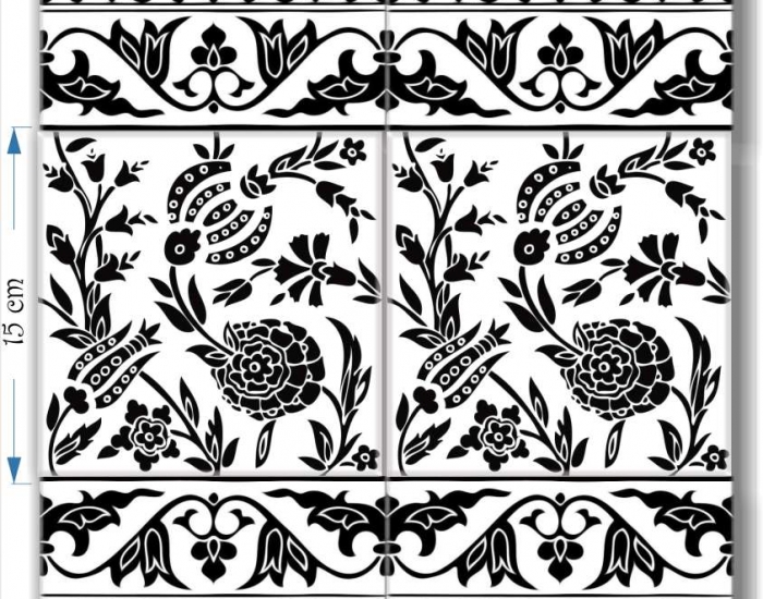 hand painted armenian  black and white tiles