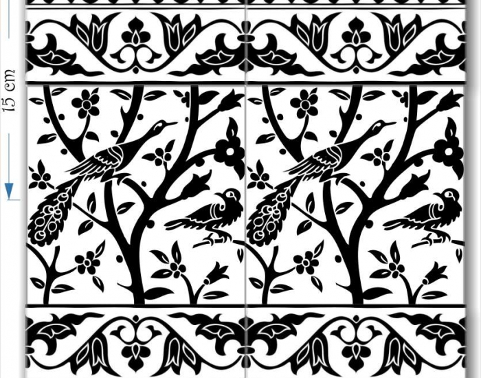 hand painted armenian  black and white tiles