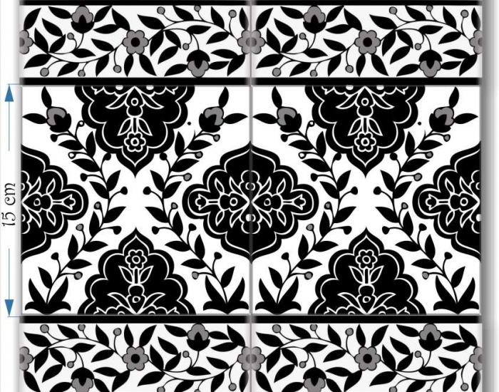 hand painted armenian  black and white tiles
