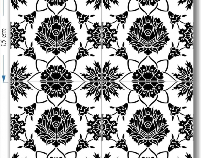 hand painted armenian  black and white tiles