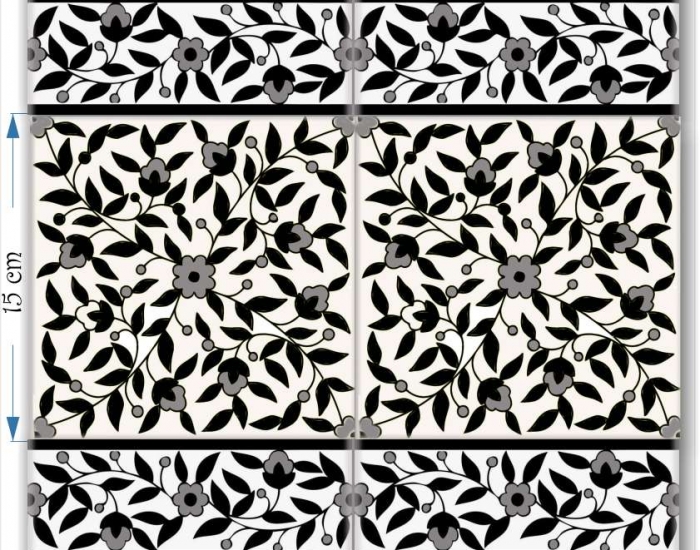 hand painted armenian  black and white tiles