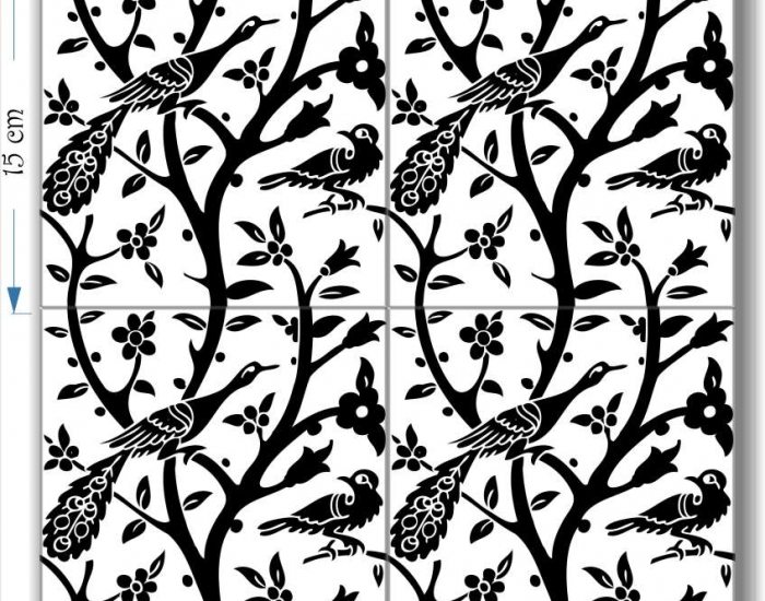 hand painted armenian  black and white tiles