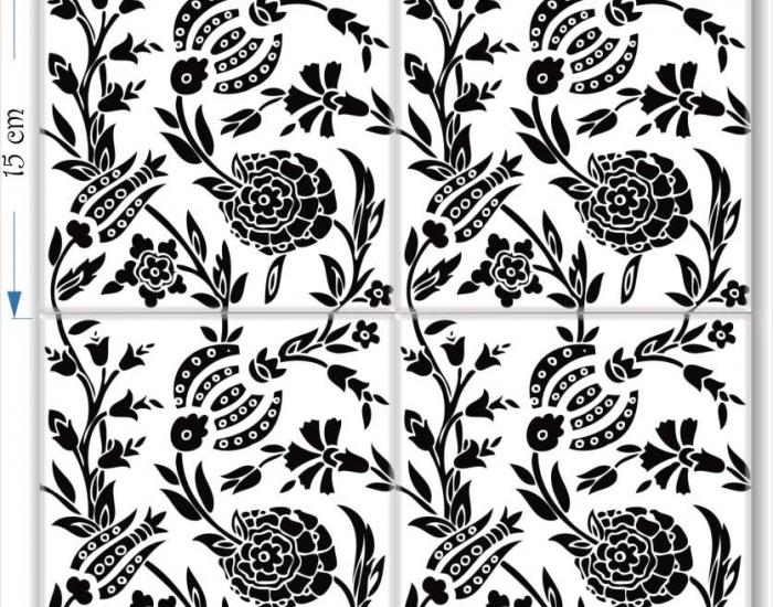 hand painted armenian  black and white tiles